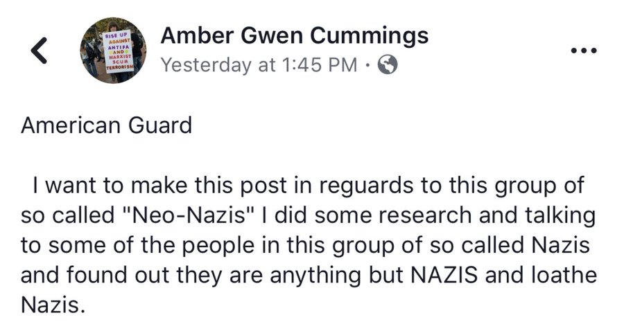 This is an annual clusterfvck Amber has been piecing together in Berkeley for the past three years, sometimes teaming up with groups like Proud Boys & American Guard. In 2017 she held it the same weekend as Joey Gibson's failed effort to rally in San Francisco.