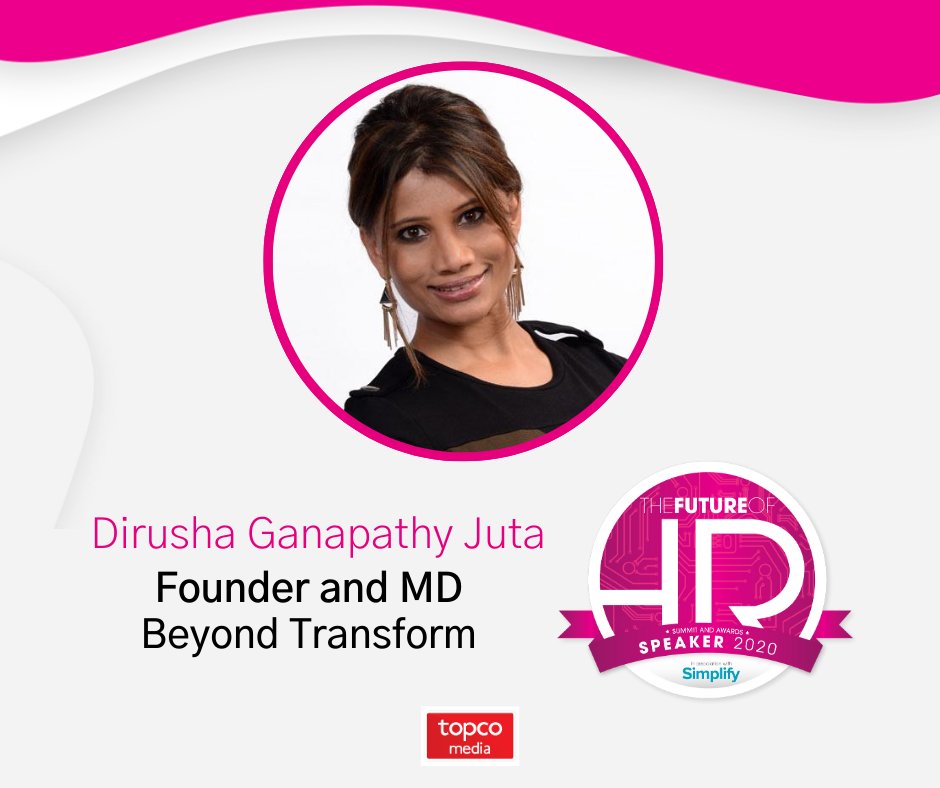 Topco_Media's tweet photo. We are excited to welcome Dirusha Ganapathy Juta, Founder &amp; Managing Director of Beyond Transform as a speaker at the 2020 Future of HR virtual summit.

Don't miss Dirusha speak on 2 &amp; 3 September, book your spot here: https://t.co/6QOm6Idjiy

#futureofHR #futureofwork #HR https://t.co/xOAMuBCcuh