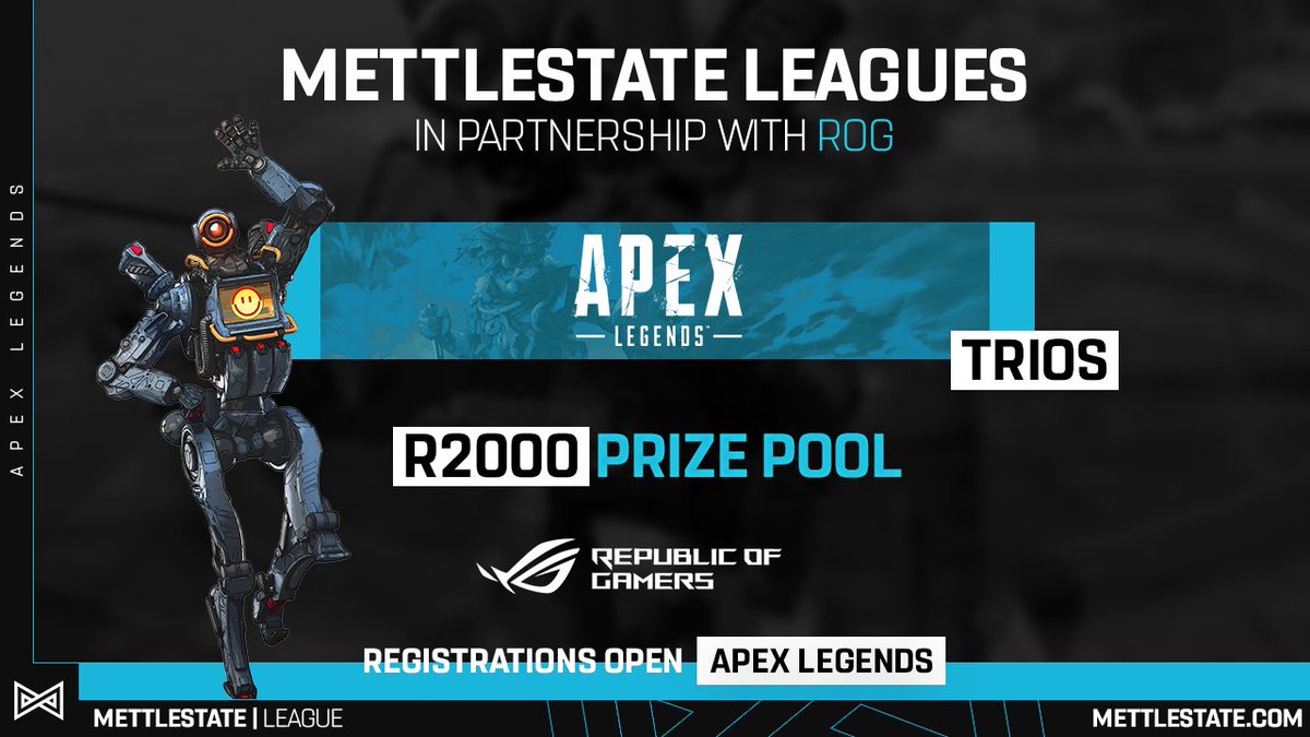 Mettlestate's tweet photo. Legends, prepare your squad. This weekend's Apex Trios Cup (PS4 only) is getting closer. Register here before you miss your chance: https://t.co/hRVN0ytNRE @ASUS_za #ForgeApex https://t.co/vKIvWwqFNk