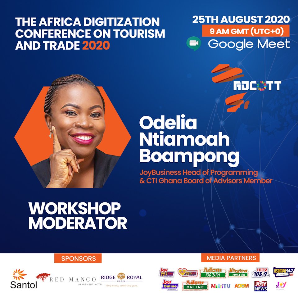 ctighana's tweet photo. Meet @AngieAsante &amp; @OdeliaOfori, your Emcee and Moderators for the Africa Digitization Conference On Tourism and Trade, coming to you LIVE on Tuesday, Aug 25th. FREE tickets are going fast. Register here NOW: https://t.co/IH4quNQ2w0 

#ADCOTT #ADCOTT2020 #Webinar https://t.co/mkMYBVSXn6