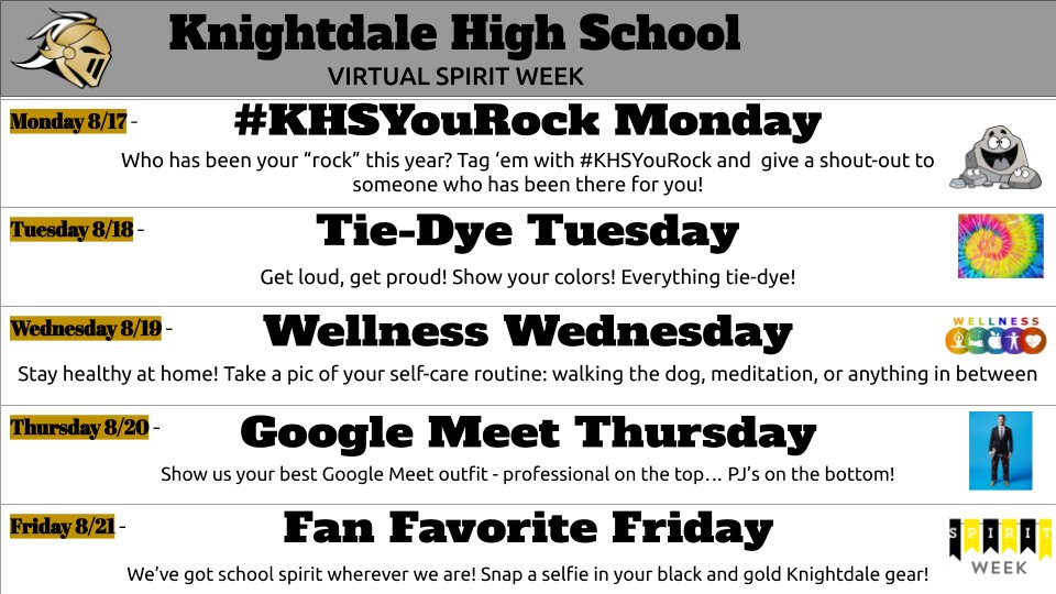 KnightdaleHS's tweet photo. It's Tie-Dye Tuesday during our Virtual Spirit week! Teachers -- you may want to adjust the color settings on your laptop when you connect to your Google Meet today... stay groovy! #KHSHiddenFigures #KHSVirtualSpiritWeek @KHSCDPrincipal @SPORTSatKHS @KHSCD_PTSA https://t.co/qon1Ct8Mxh