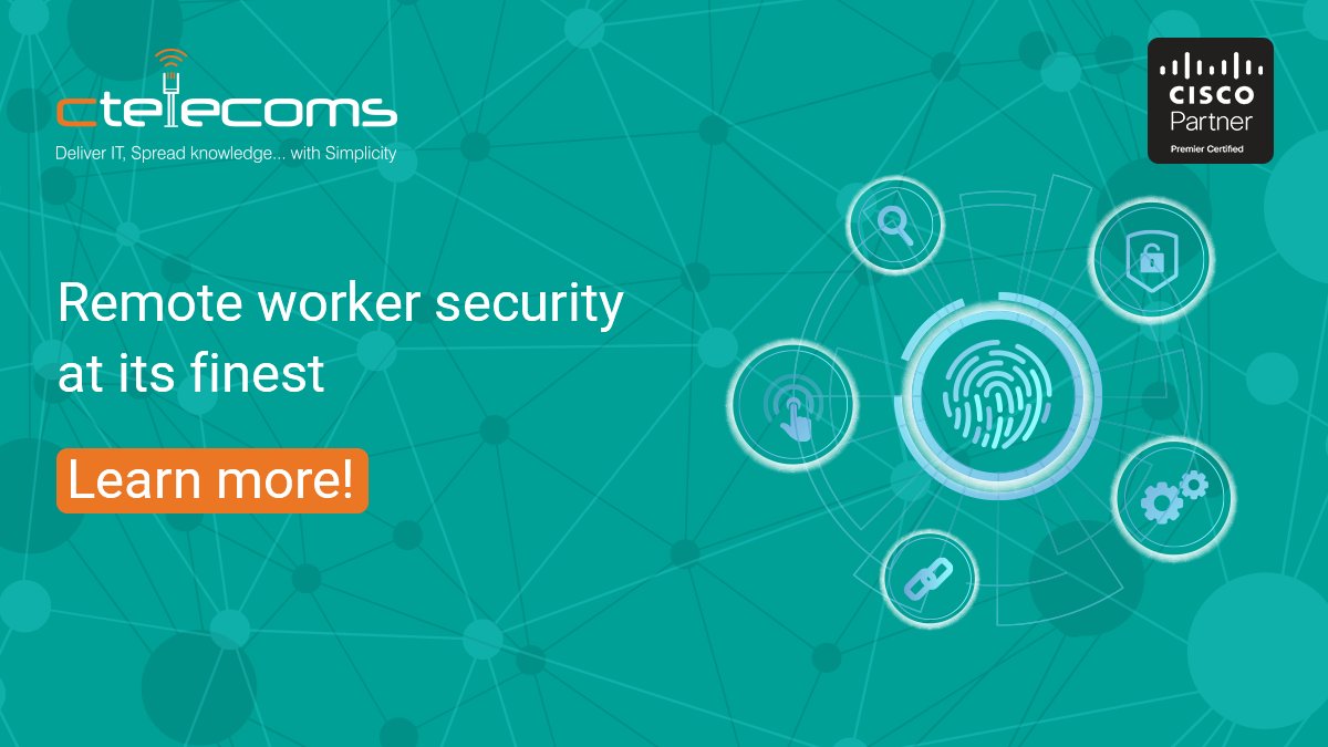 ctelecoms_ksa's tweet photo. With #remote_working becoming the norm, are you sure…
🔸 Your employees’ devices & emails are protected?
🔸 Your corporate data won’t get into the wrong hands?
🔸 Your security won’t get too complicated to manage?
Not too sure? here's what we can do: https://t.co/Pw2958YDuV https://t.co/8V8XdHcPBn
