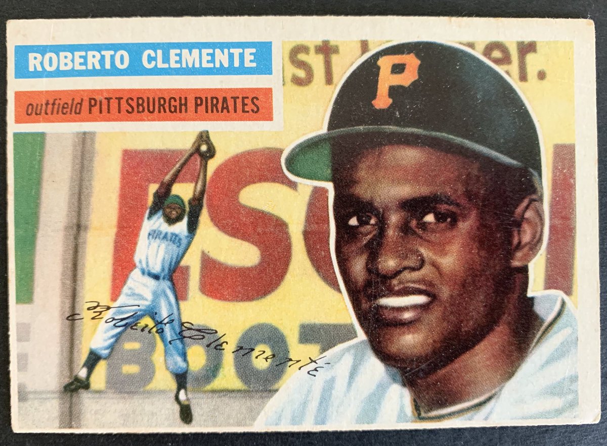 1956  @Topps features great Ebbets Field action shot. After this card, Topps replaced “Roberto” with Anglicized “Bob” until 1970.