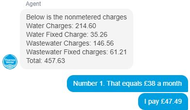 lynseycoleman's tweet photo. This such poor service. Your staff basically told me that because my property is un-metered you are knowingly overcharging me. He also goes on to say that my bill should be £10 less, but does nothing to fix that. In reality it should be half the cost. @thameswater https://t.co/u8larqjZ8X