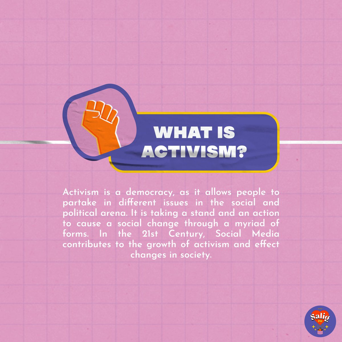 SaligPh's tweet photo. [TRIGGER WARNING: police brutality, abuse, and killings.]

Through the years, there have been many forms of activism spread throughout the globe. Society uses activism as a means to bring about the change they desire. 

#SaligPH
#SaligStands
#ActivismNotTerrorism 🤍🌻 (1/3) https://t.co/FQanqBH9bm