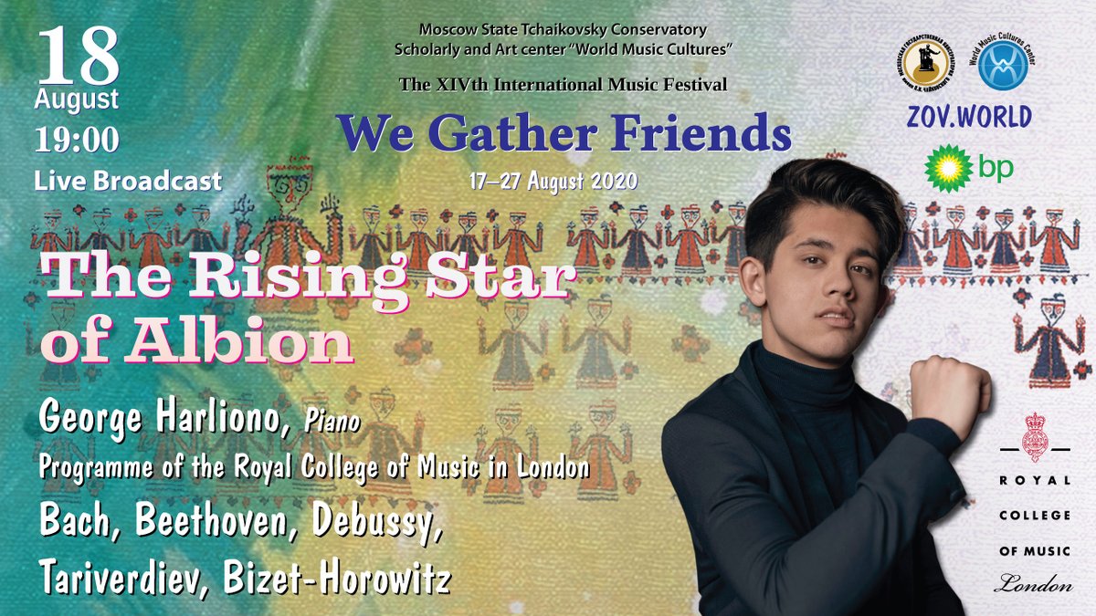 We're looking forward to watching an entertaining recorded performance from RCM pianist George Harliono at 5pm BST this evening, as part of Moscow Conservatory's International Music Festival 🎶 bit.ly/32gXuMb