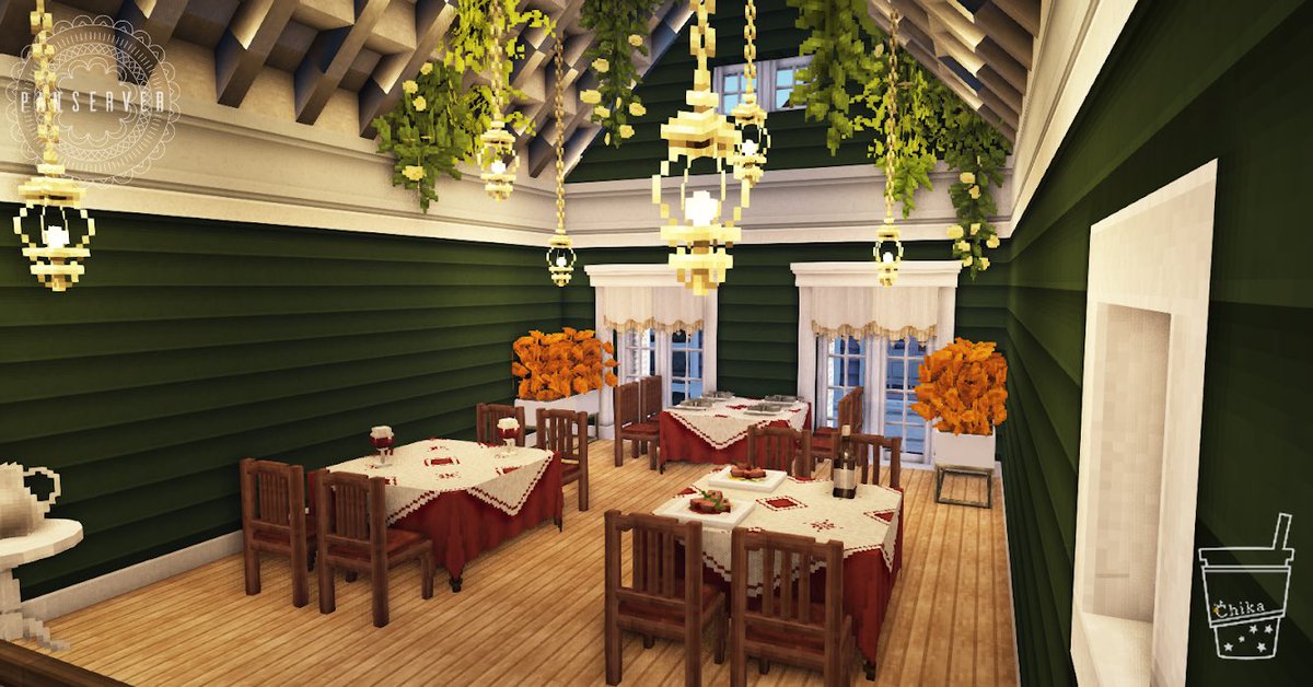 Chika 高級レストランを作りました 垂れ下がるライトと植物がお気に入り Minecraft Cocricot ぱん鯖 Minecraft内装コミュ T Co Fgfwldycap Twitter