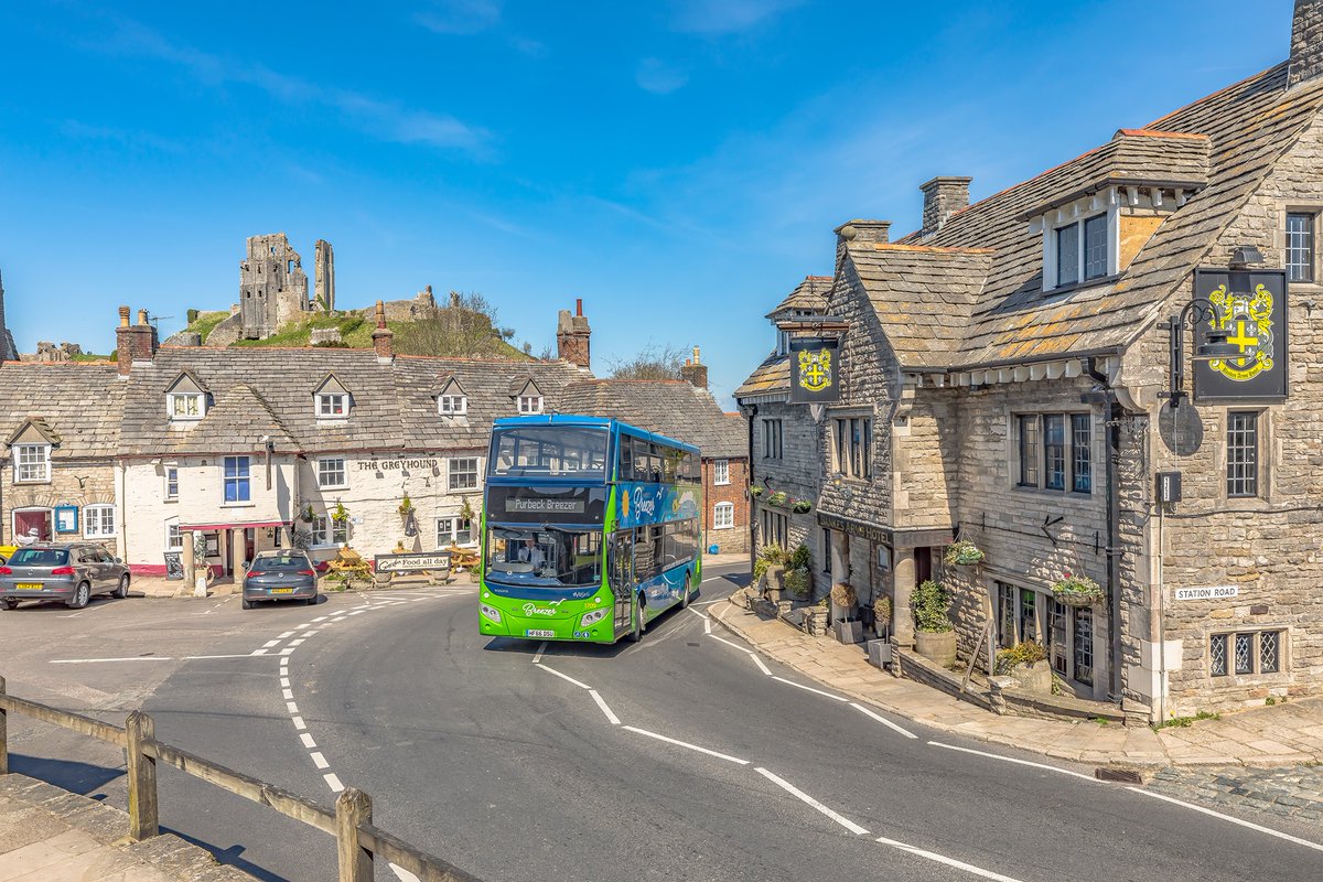 The dramatic ruins of Corfe Castle stand on a natural hill guarding the principal route through the Purbeck Hills. It guards the gap between the south of Purbeck, where Purbeck marble was once quarried. 🏰

Plan your journey here: morebus.co.uk/purbeck-breezer