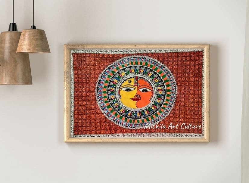 mithila_culture's tweet photo. 'Surya-Sangya'
Lord Sun with his wife Sangya
This painting is drawn with a reference from 'Ardhanareshwar' where one body contains half of Lord Shiva and half of Goddess Parvati
#mithilapainting #madhupanipainting #mithilaart #handmade #mithilart #art #indianart #homedecorideas https://t.co/wlB86o5oOJ