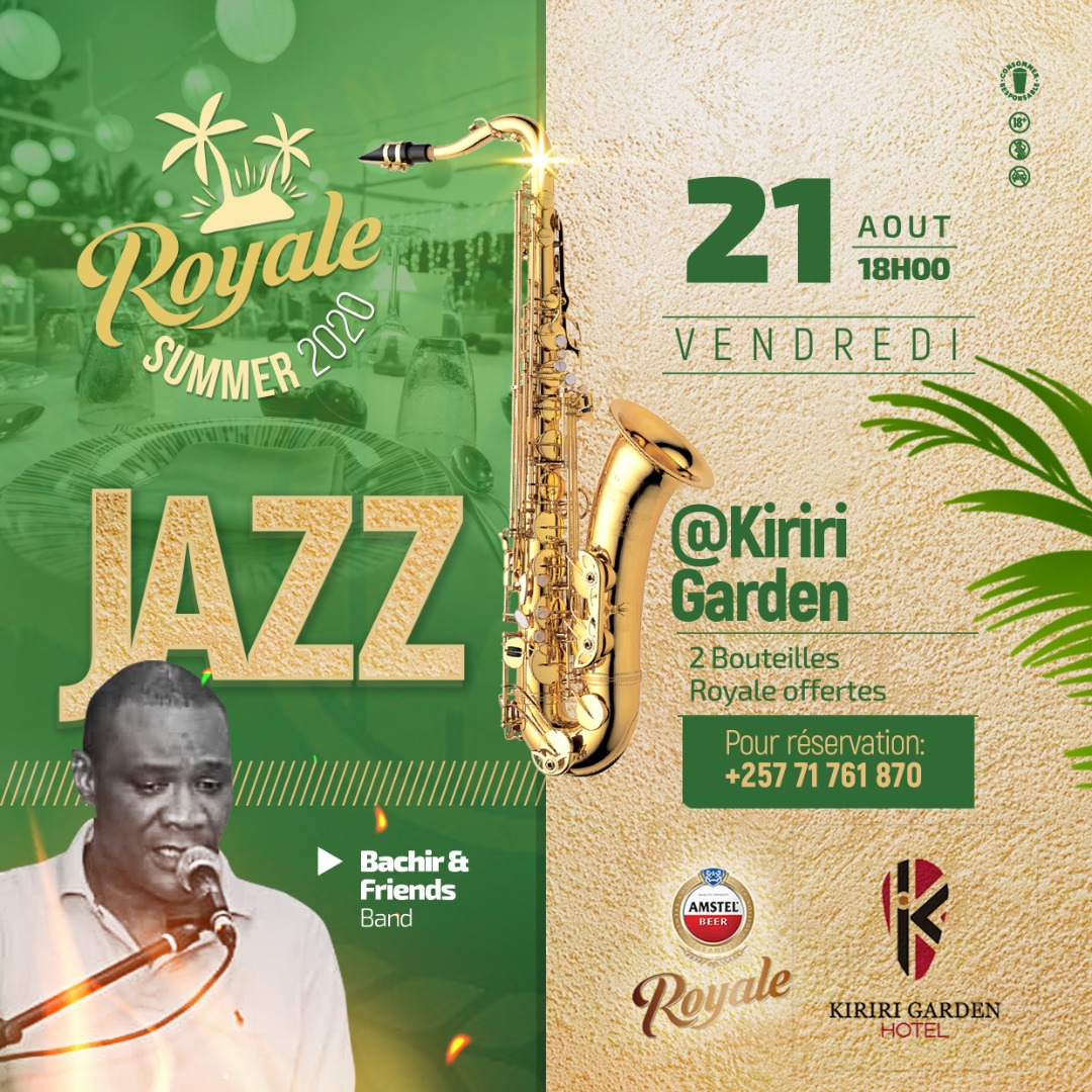 akezanet's tweet photo. Si vous aimez le Jazz et surtout la bonne musique, le producteur Bachir Dia  et le Bachir and Firends Band vous invite à la "Royal Summer 2020 Jazz" ce vendredi 21 août 2020 au Kiriri Garden, à partir de 18h. 
Réservez vos place  en appelant au +257 71 76 18 70
#akezanet https://t.co/J5EuDe4UCJ