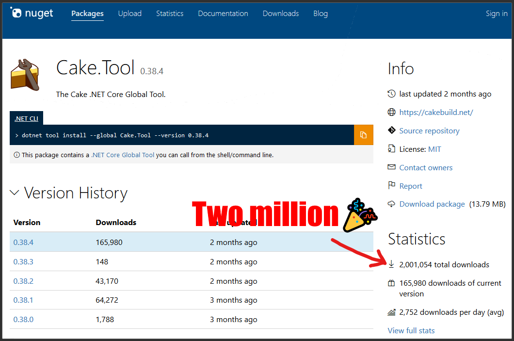 Cake.Tool - 2 million downloads on NuGet.org