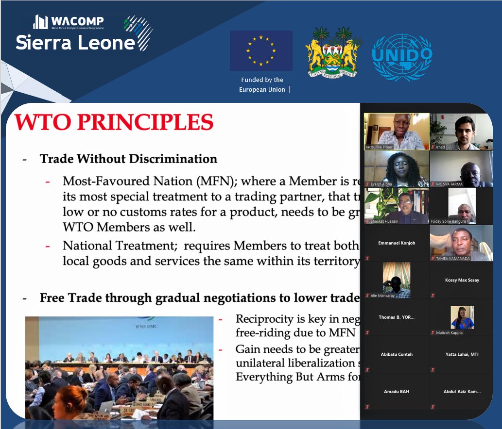 WACOMP_SL's tweet photo. #HappeningNow! UNIDO started a series of #training events with the Ministry of Trade and Industry and other counterparts to establish the National Notification Authority 📍 of #SierraLeone 🇸🇱

The training will run for 2 weeks with the first session on #WTO principles! https://t.co/pO0Q0axoOf