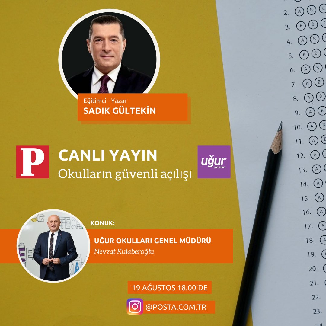 UgurOkullari's tweet photo. Uğur Okulları Genel Müdürü Nevzat Kulaberoğlu, “Okulların güvenli açılışı” konusunu konuşmak üzere Eğitimci-Yazar Sadık Gültekin ile bir araya geliyor.

📌 Canlı yayın, 19 Ağustos Çarşamba günü saat 18.00’de https://t.co/0ACdk8SuBr Instagram adresinde.

#UğurluOlmak https://t.co/alyeX3eXkR