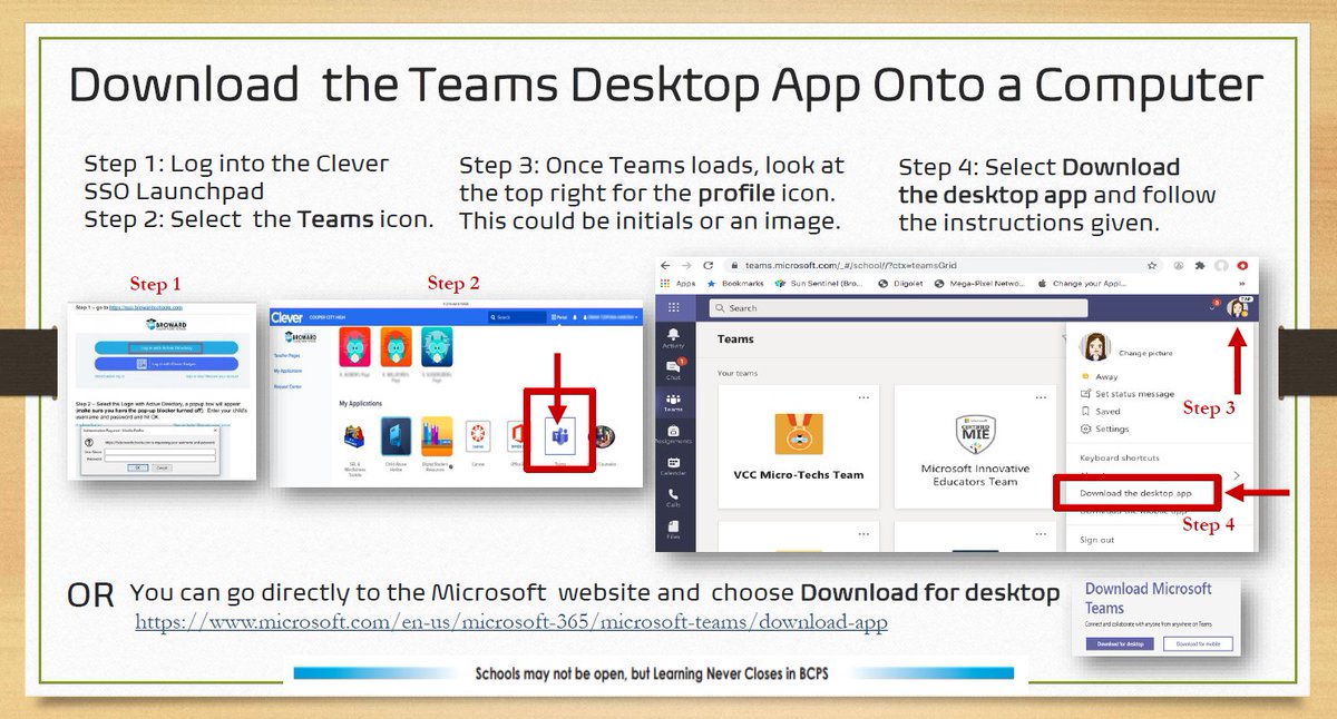 BrowardESOL's tweet photo. Translated step by step directions Downloading Microsoft Teams Desktop App onto a computer. @browardschools #AllLanguagesConnectedVirtuallyForSuccess #Spanish #HaitianCreole #Portuguese https://t.co/ZNQ20XGaxy