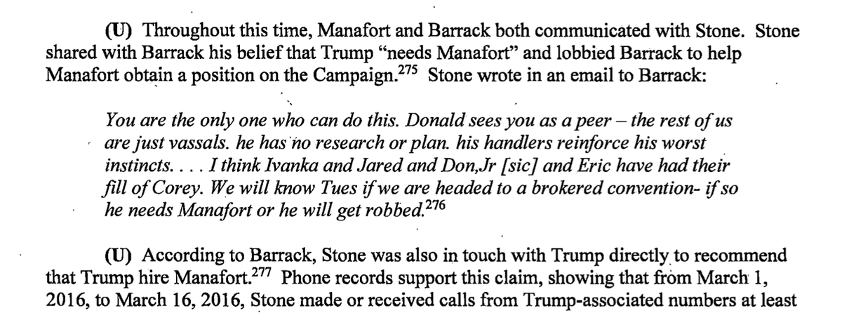ROGER STONE directly pushed Trump in writing to hire Russian agent Paul Manafort to run his campaign.
