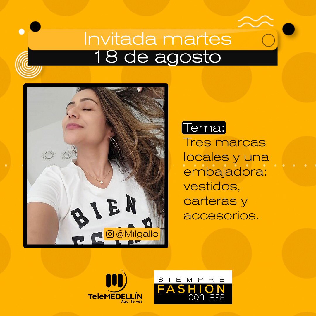Telemedellin's tweet image. Esta noche en #SiempreFashionConBea hablamos con @milgallo sobre la #ModaLocal 👗✨
Nos vemos a las 8:00 y 11:00 p.m.
@Bearangomoda