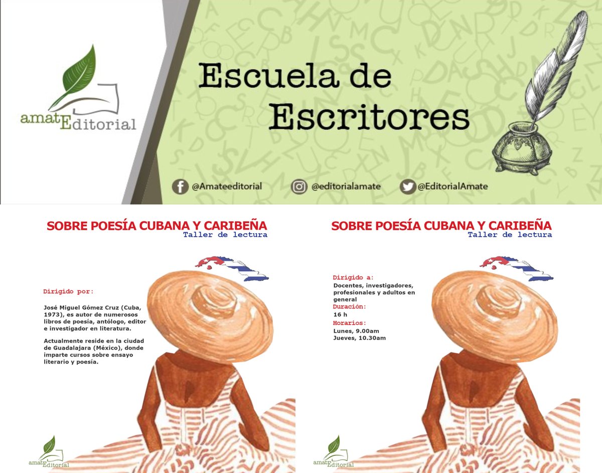 EditorialAmate's tweet photo. Los invitamos a que participen en los talleres que se ofertan en Escuela de Escritores Amateditorial
Para mayores informes envía un correo a: escuela.amateditorial@gmail.com
Si estás interesado en participar o recibir el programa detallado, regístrate en: https://t.co/oihh3NXRMz https://t.co/x3bFzcvdWh