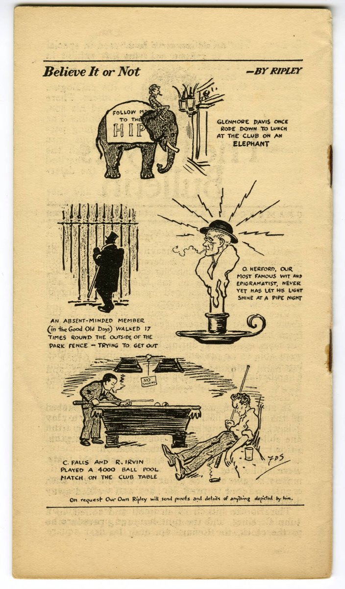 Another set of FDS illustrations for The Players Bulletin. As you might gather, white men dominated club life. Women did not enjoy full membership until Helen Hayes was admitted as the first woman member on April 23, 1989. Change is sometimes far too slow.  http://purl.umn.edu/99894 