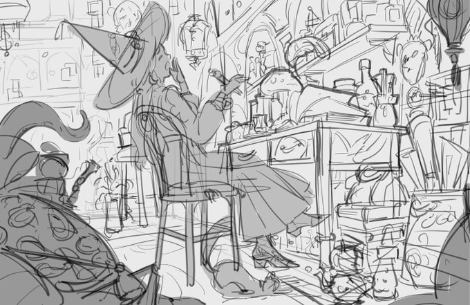 doodling sleepy witch in her study! 