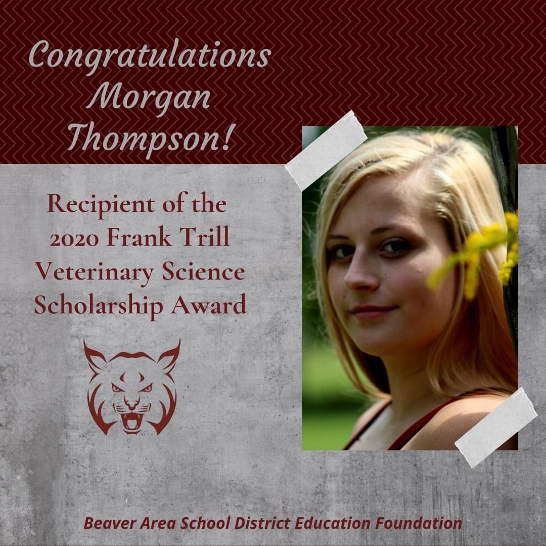 BASDEdFdn's tweet photo. The next scholarship from the Frank Trill Outdoorsman Fund is the Veterinary Science Scholarship &amp; is awarded to a graduating student who plans to enroll in a post-high school course of study to obtain a certificate or degree in the veterinary sciences. Congrats Morgan Thompson! https://t.co/rsdKuAVyjR