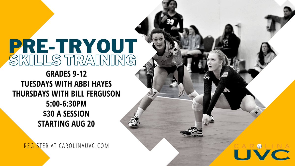 CarolinaUVC's tweet photo. Prep for tryouts with our HS Pre-Tryout Skills Training. Spots are limited and sessions are already almost full.
Train with the best only at CUVC!
#trainingstartshere
#whywecuvc https://t.co/SBi84mJva4