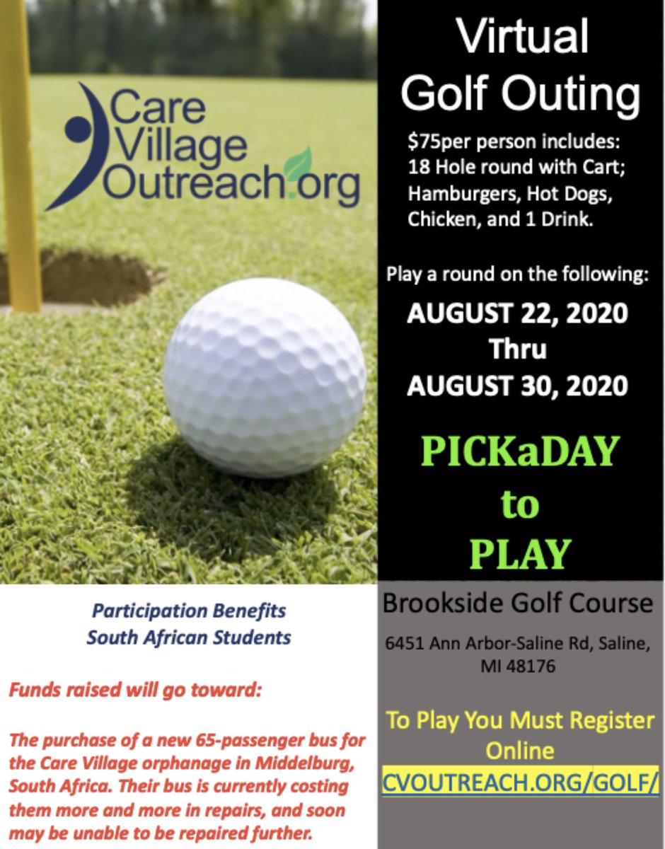 cvoutreach1's tweet photo. Thank you to our friends at Brookside Golf for agreeing to host our Virtual Golf Outing! Funds raised will go towards purchasing a new school bus for Care Village! Sign up today! https://t.co/I2JRSuDbxk
