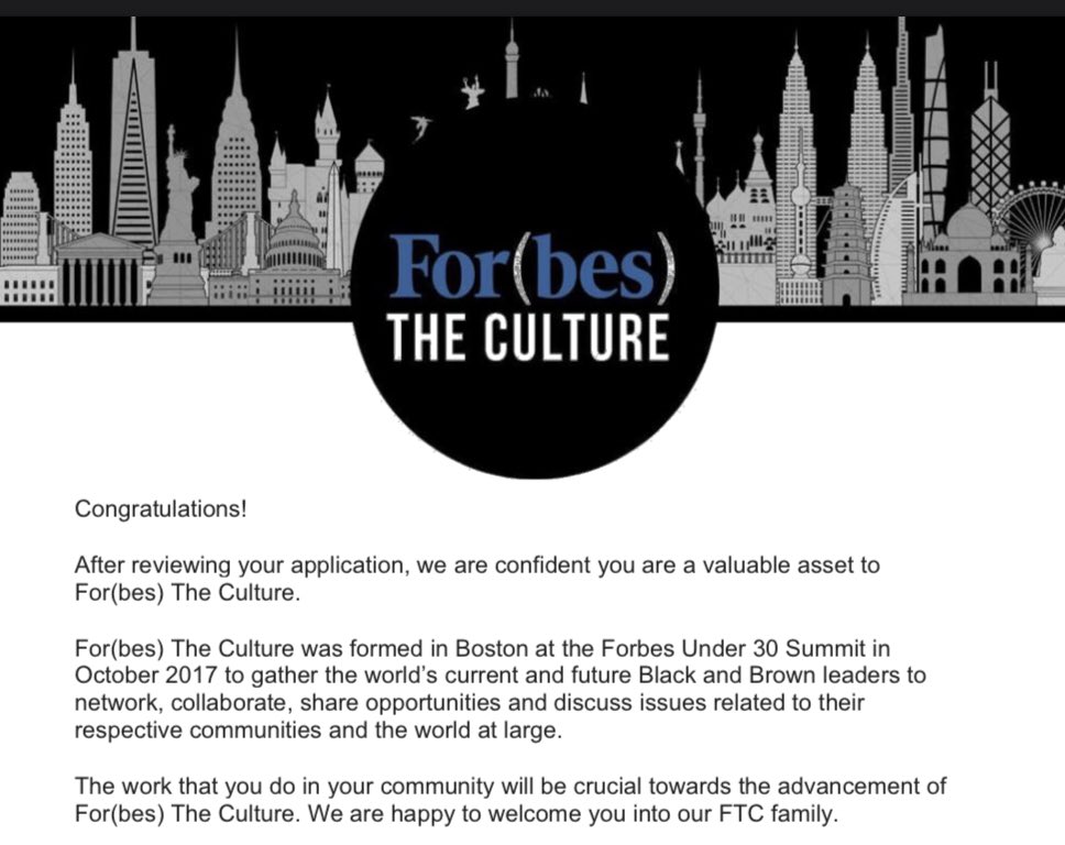Another #milestone accomplishment! 💪🏾 thank you #forbestheculture team!