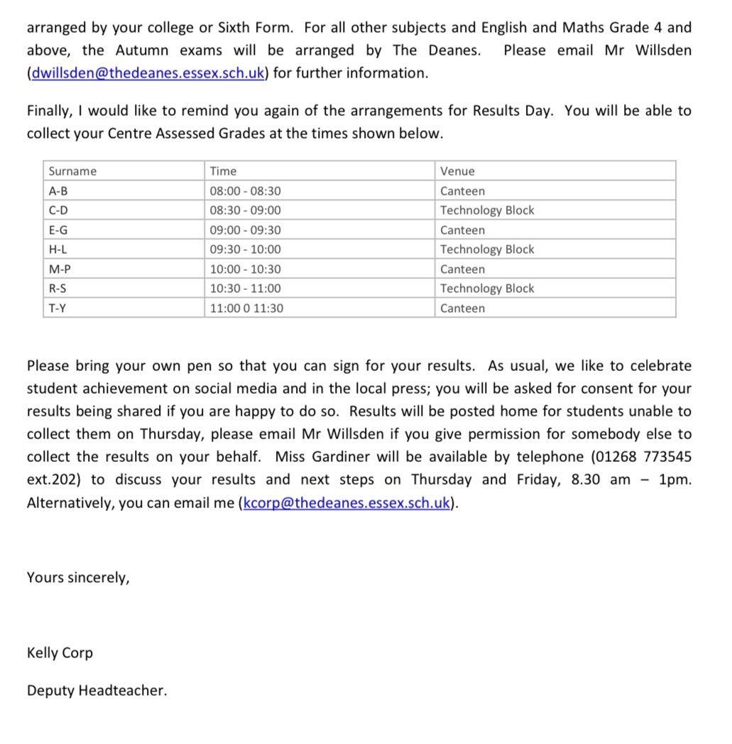DeanesSchool's tweet photo. Here is Ms Corp’s letter to @DeanesYear11 explaining Thursday’s Results Day #iMatter 👇 https://t.co/7GCBaA8lwI