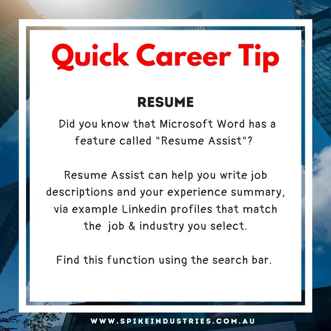 Stuck on wording your resume? Don't pay a fortune on a professional resume writer. Give the Word 'Resume Assist' tool a go. #careertips #resume #jobseeker #resumeassist #recruiter