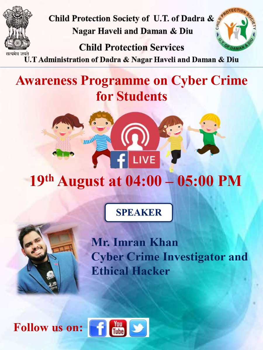 CPSDNHDD's tweet photo. The CPS is organizing Awareness  Programme on Cyber Crime for Students. The session will start from 4 p.m onwards on 19th August, 2020 on our Facebook Page. https://t.co/xDdd5cS3kH