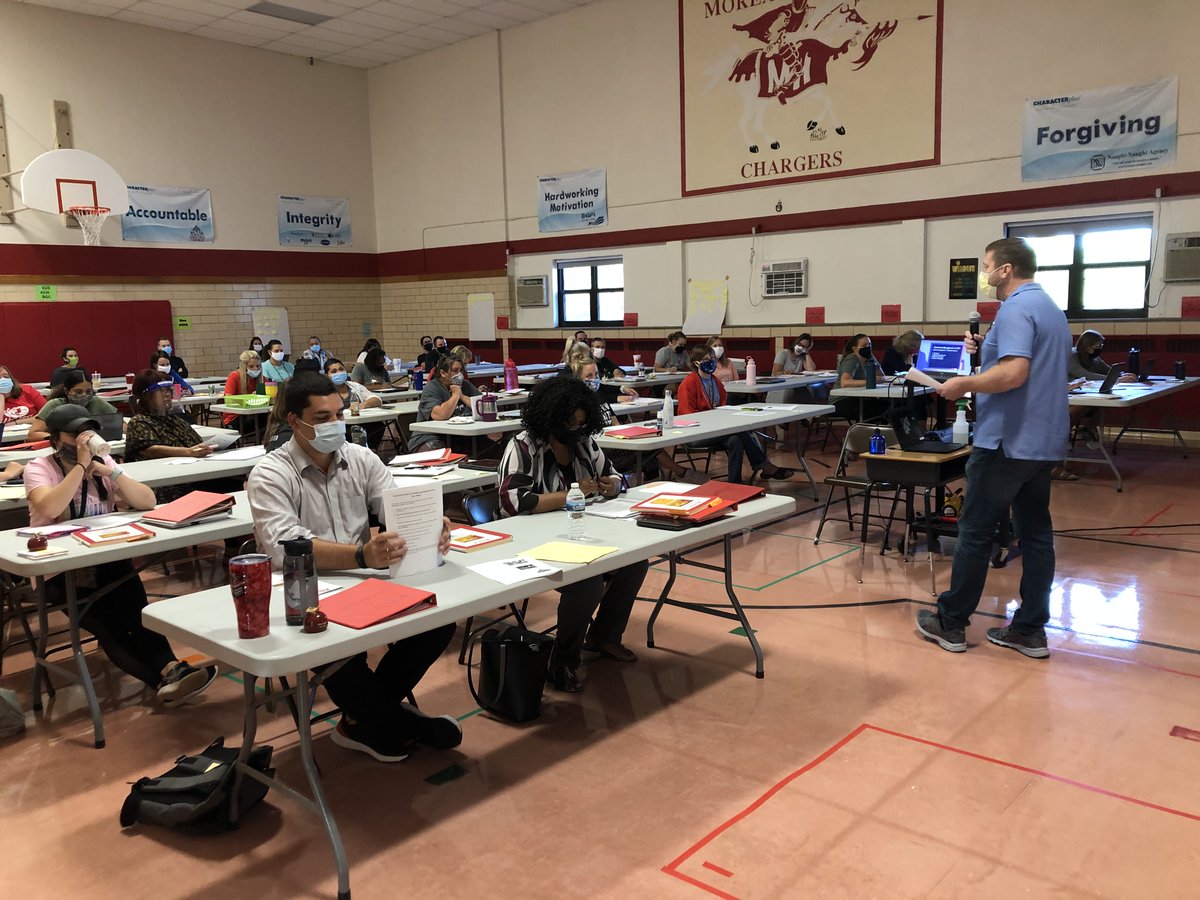 Our Charger staff has been hard at work for 2 days preparing to welcome our students on August 24th.  We are SUPER excited behind our masks!
Mr. Jungmeyer helped us with strategies for student support this morning.