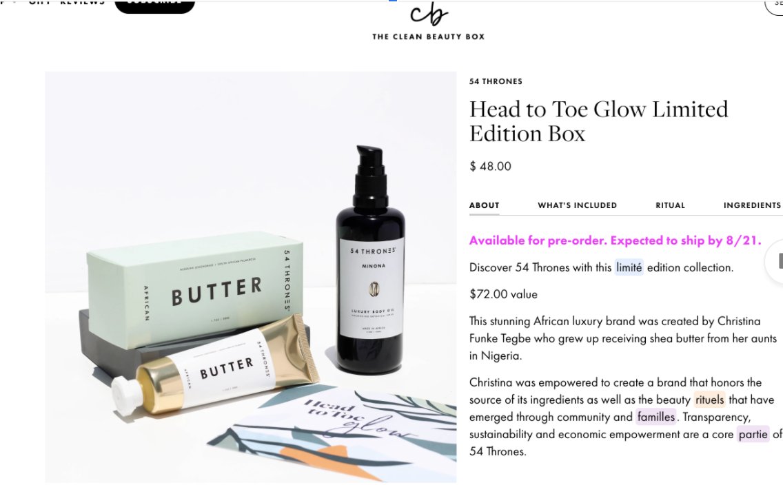 STEP 5: OUTREACHNow that Christina got comfortable telling her story, she would cold email subscription box companies that would be down to carry her products. She started to be featured in subscription boxes and their online sites. Like so...Clean Beauty Box...