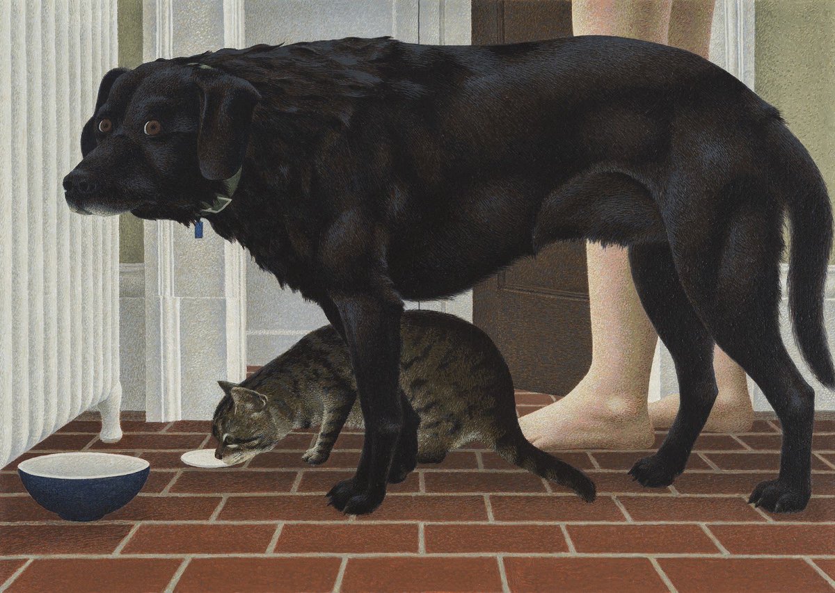 Well don’t look at me.(Dog and Cat, 1986, by Alex Colville)