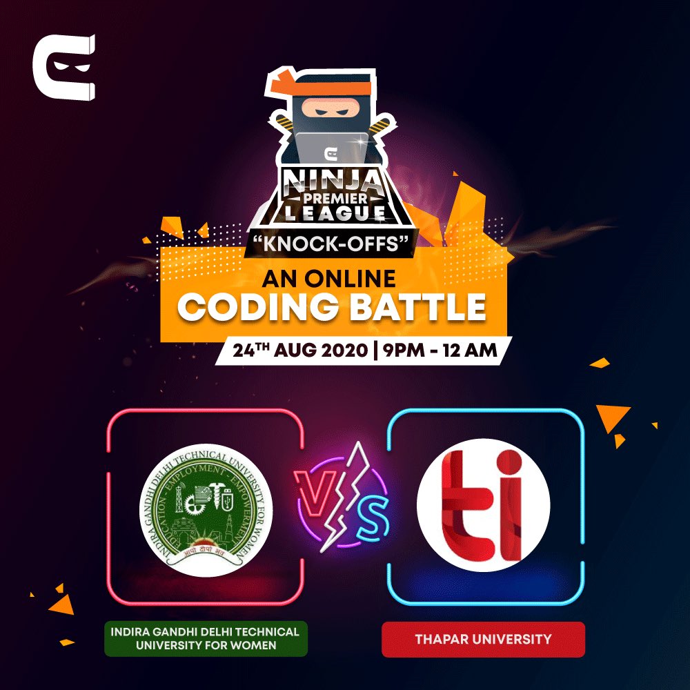 CodingNinjasOff's tweet image. Bringing the first 2 fixtures of the Ninja Premier League to you!
Are you excited for this coding battle?
#StayTuned #CodingBattle #FaceOff