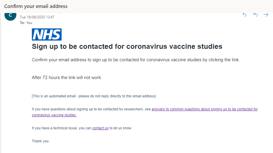 JimmyBrisbane's tweet photo. @NHSuk, tried to help with the coronavirus vaccine study but can't find the link. Wondering if that means I've failed some IQ test? Or link's missing maybe? https://t.co/p9l9j2uMTs