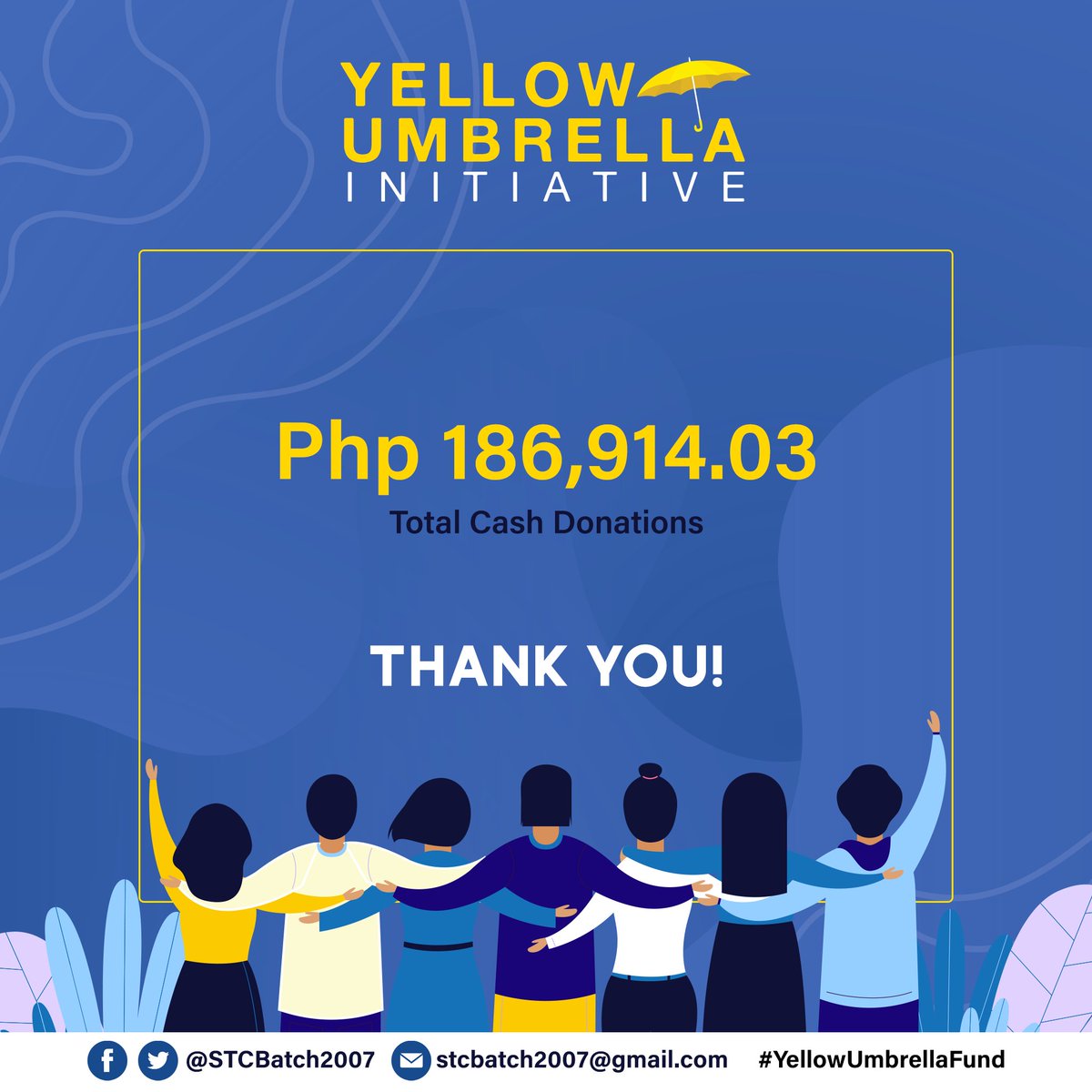 STCbatch2007's tweet photo. We were able to amass this much in just one month! We have exceeded our target amount and will be able to contribute more for our healthcare workers in #Cebu. Thank you for your generosity! 💙💛 

Keep posted for updates on our turnover later this month.

#YellowUmbrellaFund https://t.co/jzc1LsPgKl