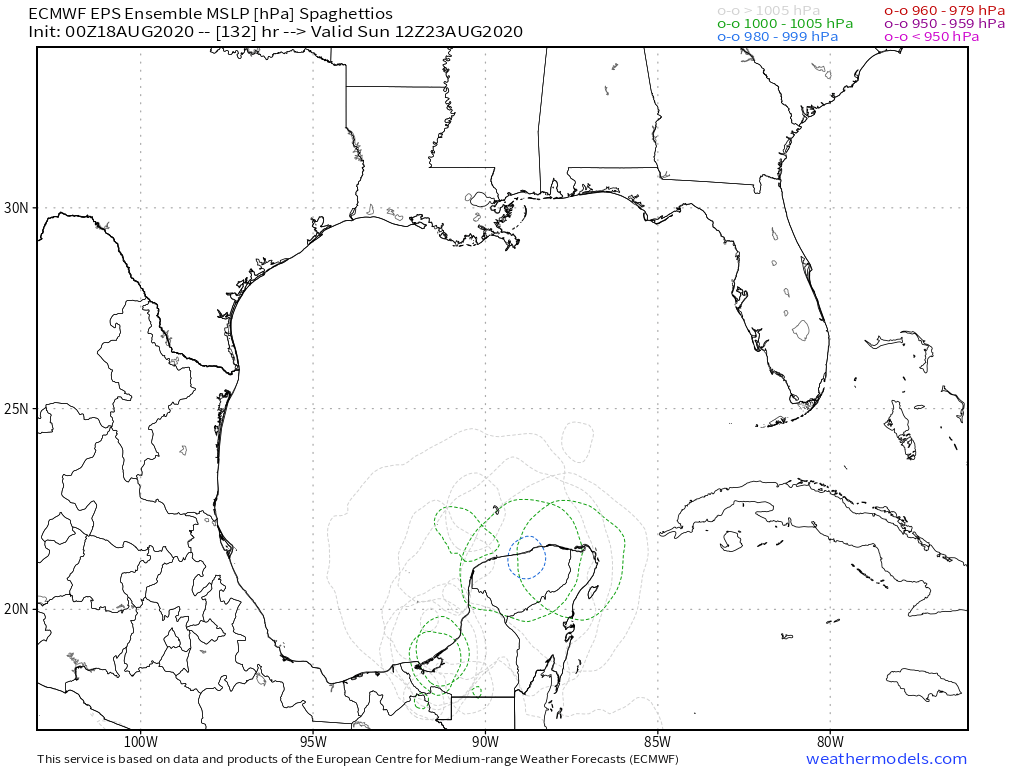If you got up this morning and saw EPS data, you would only see the TD/TS into Central America/GOM scenario.If that happens, great! You saw it coming. But IF  #97L becomes a hurricane, you'd be totally blindsided. Your ensemble didn't even show you that was a *possibility*!