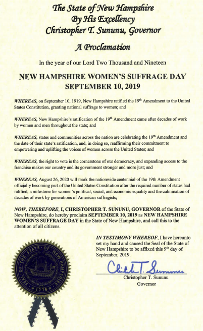 NEW HAMPSHIRE (September 10, 1919)NH 1st with women as governor, state House Speaker, state Senate president at same time1st state w/ all-women Congress delegation @SenatorShaheen 1st woman &  @SenatorHassan 2nd to have been elected governor and U.S. senator (h/t  @CAWP_RU)