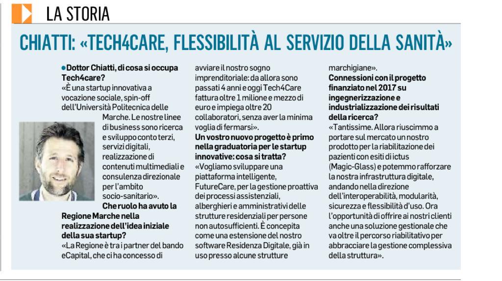 tech4care's tweet photo. Il @CorriereAdriati descrive lo stato delle #startup marchigiane, intervistando @macolap di @smaunotes e presentando anche #Tech4Care come esempio di successo. La nostra riflessione: https://t.co/QC57t0k1tp
Noi daremo sempre il nostro meglio per migliorare le cose. #digitalhealth https://t.co/5aqFOIiemC
