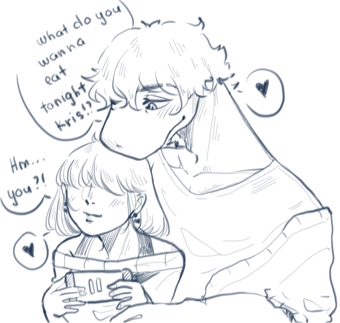 🍆: ♂️
 🍎: ♀️  

#DELTARUNE #Krusie #genderswap