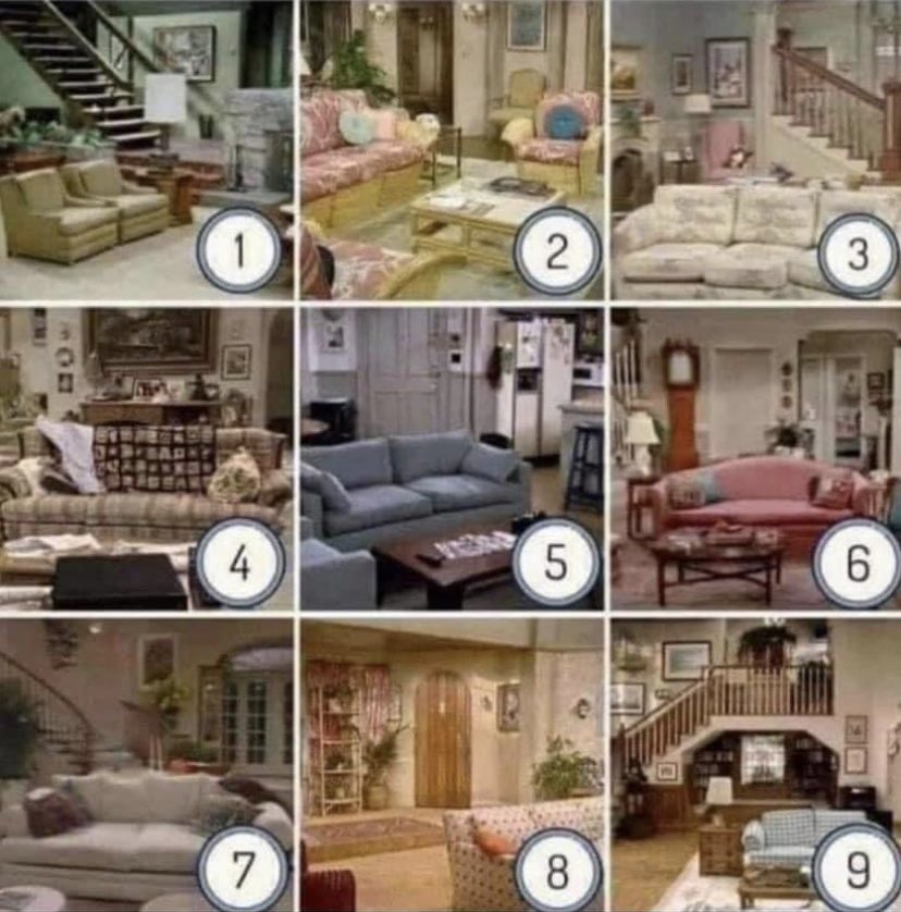 NYorNothing's tweet photo. If u could name every TV show living room here, I’d prob sleep with u. Only retweet if u could name ALL 9 shows https://t.co/pnYt1CH7sR