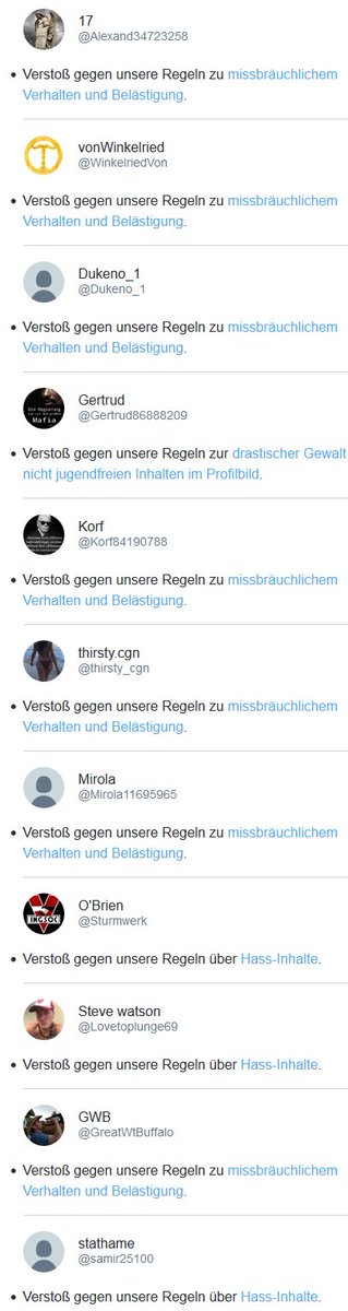 Wie immer, #hetzlichenDank an @Twitter für das Löschen von Haß und Hetze. 
Bye-bye @Alexand34723258
#stophate