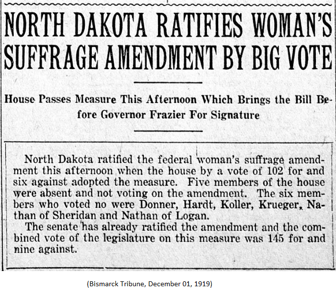 NORTH DAKOTA (December 1, 1919)Laura Eisenhuth, elected ND state superintendent of public instruction in 1892, was first woman elected to statewide executive office in any state, per  @cawp_ru https://cawp.rutgers.edu/facts/milestones-for-women