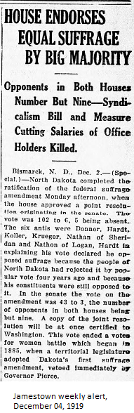 NORTH DAKOTA (December 1, 1919)Laura Eisenhuth, elected ND state superintendent of public instruction in 1892, was first woman elected to statewide executive office in any state, per  @cawp_ru https://cawp.rutgers.edu/facts/milestones-for-women