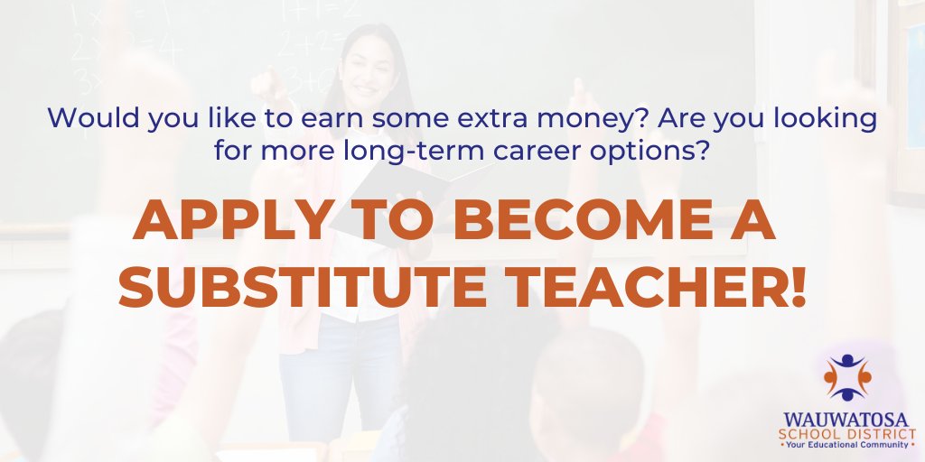 We're looking to hire more substitute teachers for the 2020-21 school year! We’ve increased our daily rates, and are providing additional increases for assignments on Mondays and Fridays. You'll also get a free lunch each day you serve. #TosaProud

wecan.education.wisc.edu/#/Employer/317…