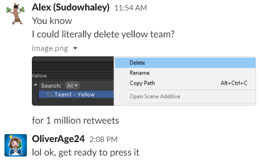 Yooooo Alex just said he would delete the yellow team if we can get 1 million retweets 1 RT = 1 Millioneth of a delete