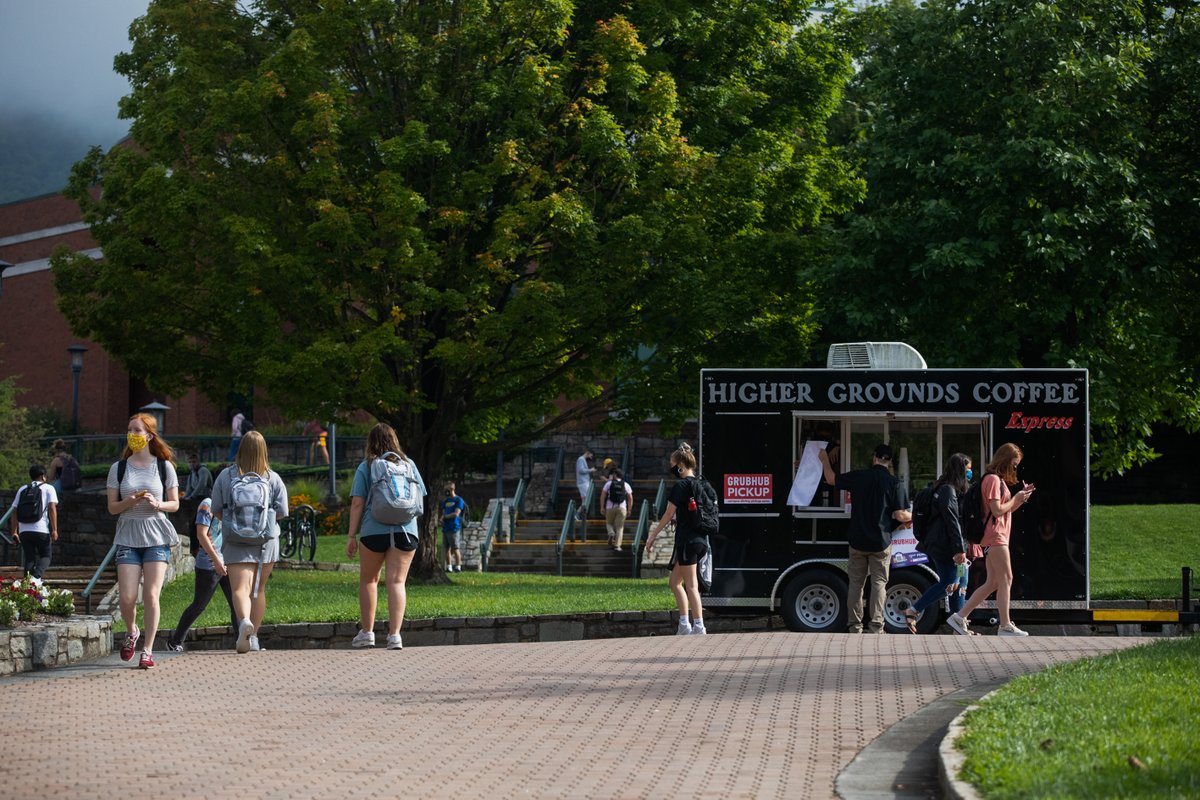 appstate's tweet photo. The campus dining experience at Appalachian State will be different this fall — including a selection of local food trucks on campus, Grubhub and more. @AppStateDining adjusts for COVID-19: https://t.co/dfy1hWkEEU https://t.co/MZezXwEMwE