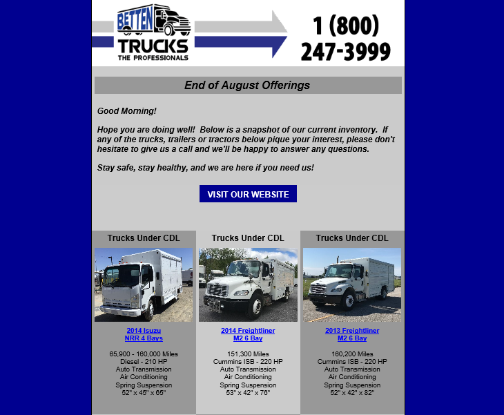 Betten Trucks End Of August Offerings Let Us Know If We Can Help You Improve Your Fleet Feel Free To Give Us A Call And Let Us Know What