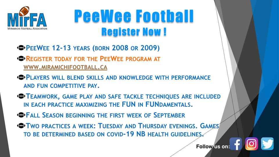 MIRFAFootball's tweet photo. PeeWee Fall football starting soon!
Register now at https://t.co/U1MOe7OY7J https://t.co/gSbPy3lMoc