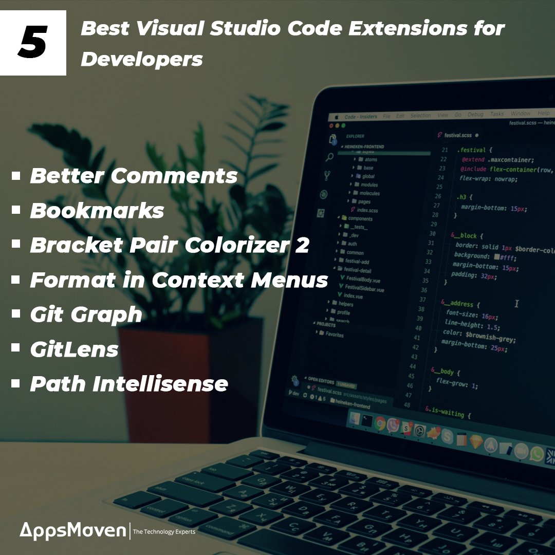 AppsMaven's tweet photo. One of the most impressive parts of #VisualStudio #Code is customizability, especially via #extensions.
#BetterComments #Bookmarks #Colorizer #Menus #GitGraph #GitLens #PathIntellisense #WebDevelopment #ITServices #ITCompany #AppsMaven https://t.co/P6MdVFCjT3